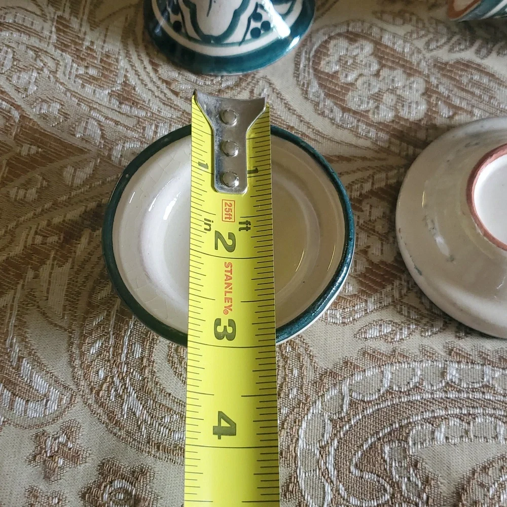 Handcrafted Ceramic Tagine Set - Green and White Set Of 2.